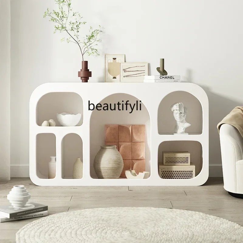 M182 Cream Display Cabinet Living Room White Cave Cabinet Shelf Floor Bookcase Simple Arch Cabinet