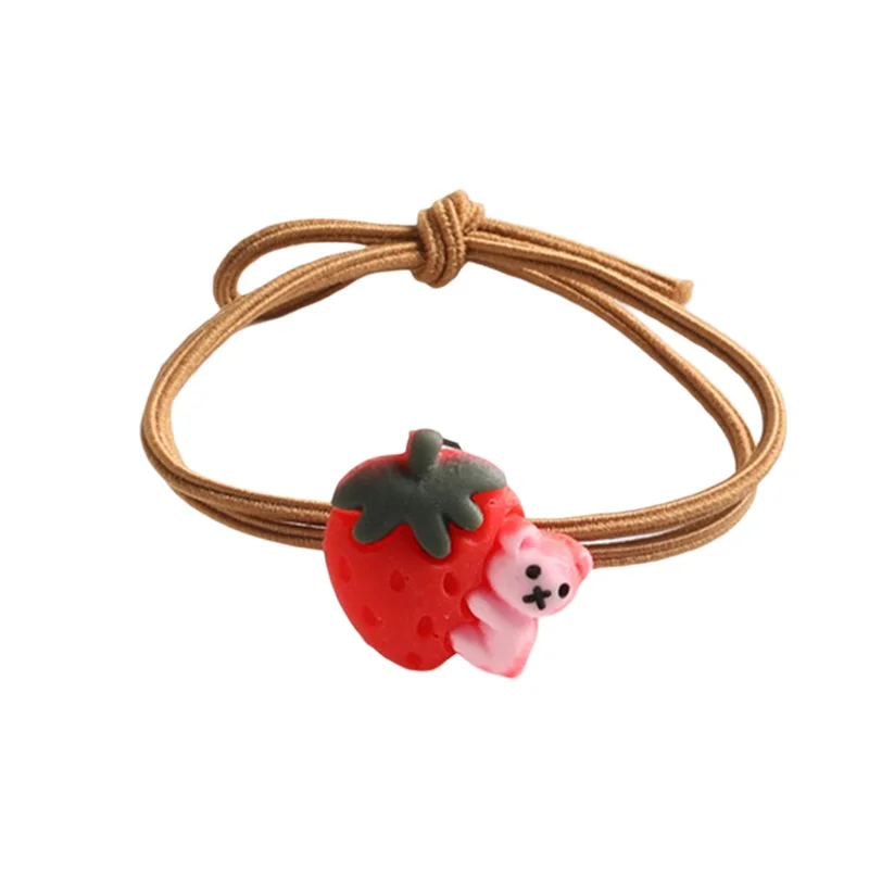 High Elastic Hair Ring Color High Elastic Children Cartoon Headdress Strawberry Bear Hair Rubber Band Clothing Accessory