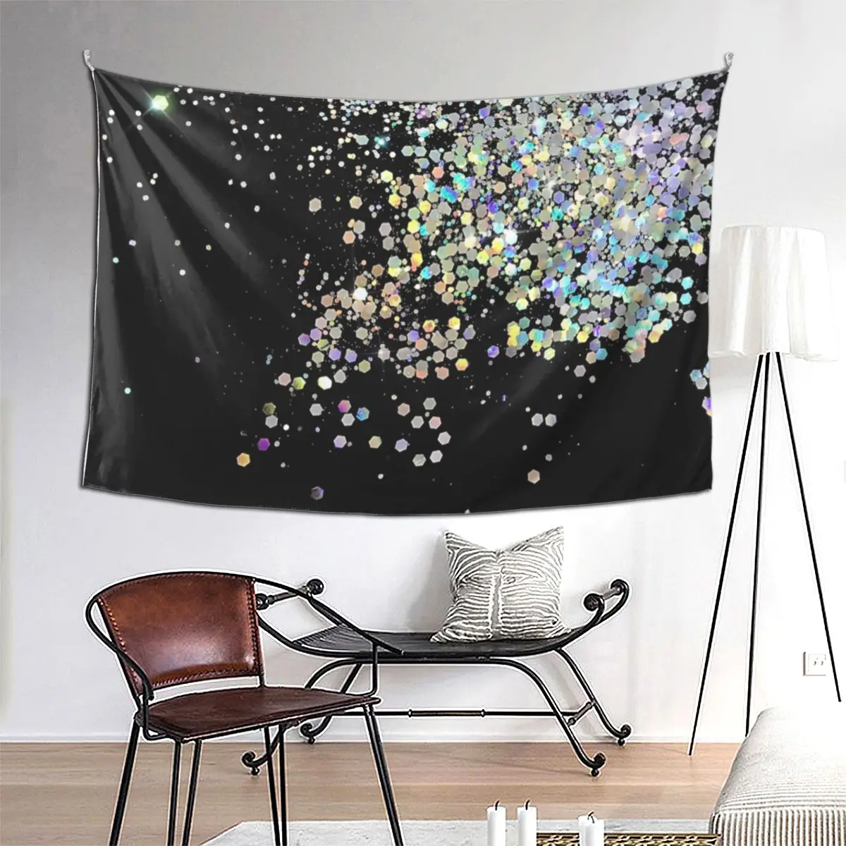 

Черный и голографический блестящий гобелен, забавный настенный эстетический гобелен для украшения дома для гостиной, спальни, общежития
