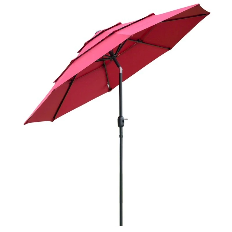 3-Floor Outdoor Market Patio Umbrella with Crank and Button Tilt