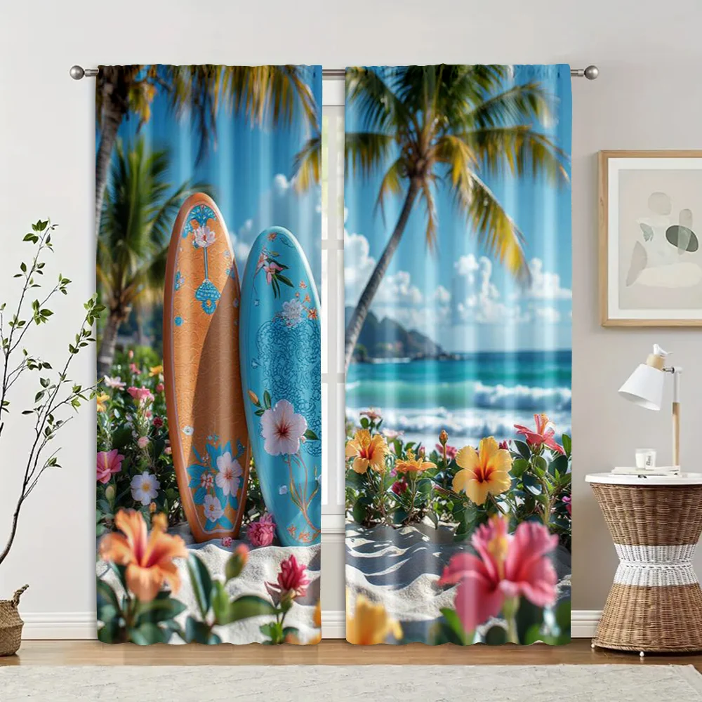 2pcs, Popular Curtains Versatile Surfboard Fabric (without rod) Decorations For Home Use for Living Room, Bedroom, Kitchen,