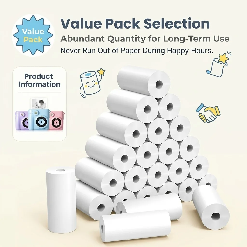 Self-Adhesive Mini Thermal Print Paper 5 Rolls 57X25mm, Universal Thermal Sticker Labels, Compatible with Most Pocket Printers a