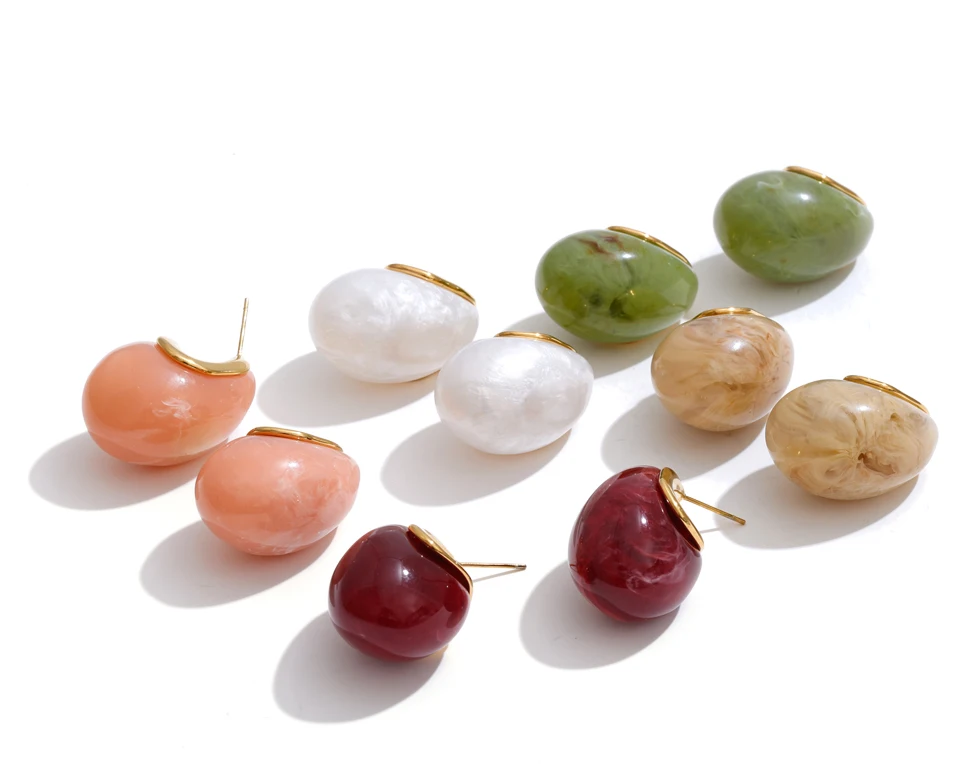 Yhpup Mehrfarbige Fröhliche Bonbon-Acrylharz-Tropfenohrringe Trendiger Edelstahl Goldener Sommer-Modeschmuck – Detail 2