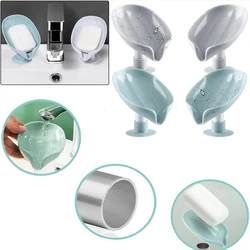 1Pc Soap Holder Portable Leaf-Shape Self Draining Soap Dish Holder Punched Suction Cup Sponge Soap Holder Bathroom Accessories