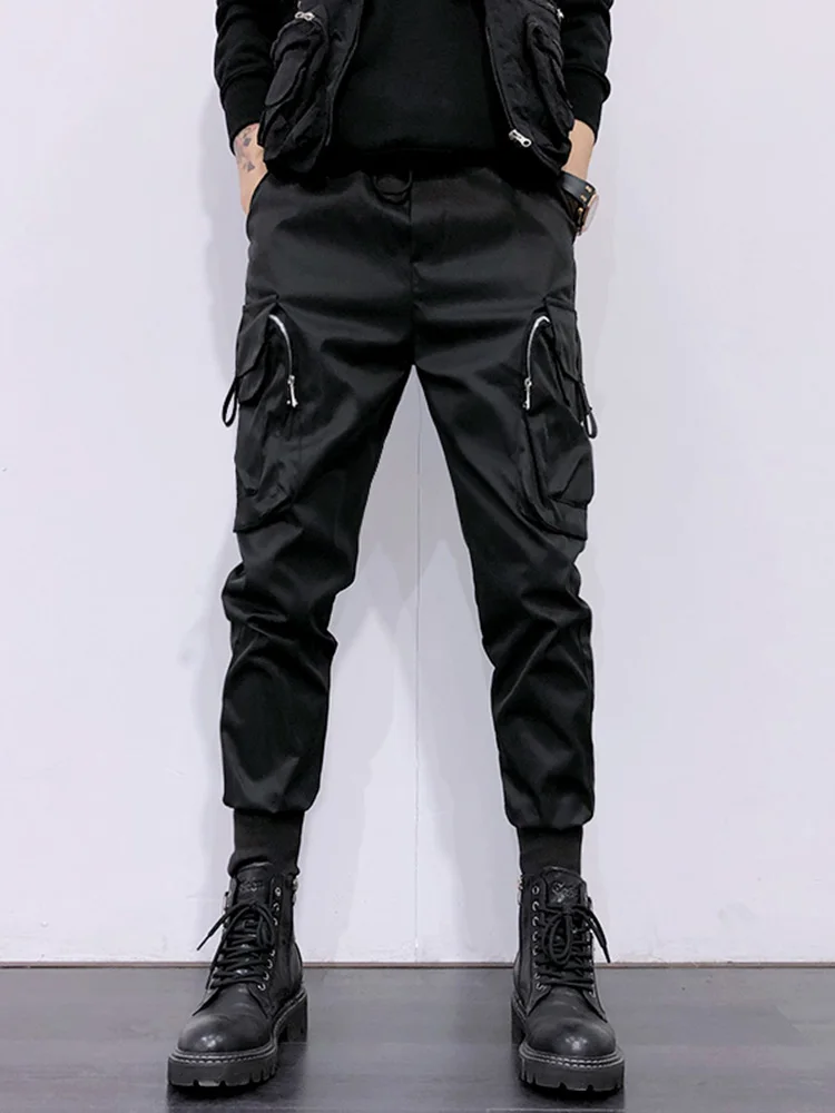 

Free Shipping Men's Casual Overalls Male Fashion Black Original Design Dark Trend Multi-pocket Functional Slim Fit Harem Pants