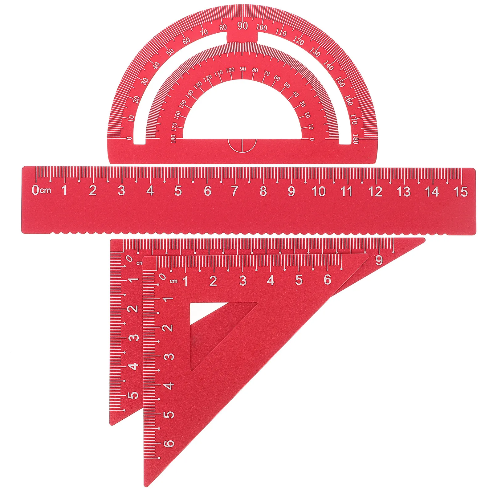 1Set Professional Metal Geometry Tool Set Aluminum Straight Ruler Triangle Plate Protractor for Students Teachers Architects