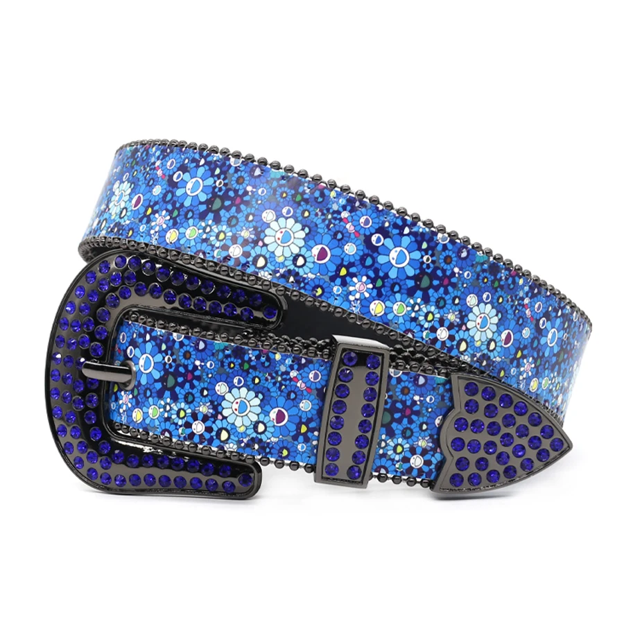 

Punk Sunflower Hip Hop Rhinestone Y2K Belts Trendy Sparkling PU Leather Belt Cowboy Cowgirl Jeans Pants Belt For Women Girls