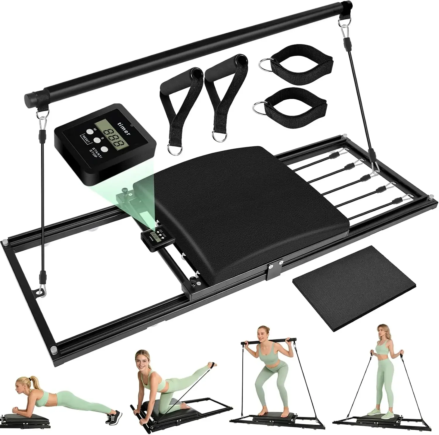 Pilates Board, Foldable Pilates Reformer Set | Multi-Purpose Iron Extended Pilate Equipment, 7-in-1 Pilate Machines for Home Use