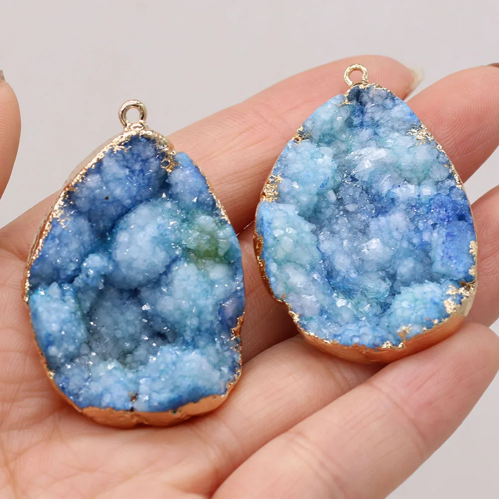 Natural Agate Stone Charms Blue Crystal Bud Pendants For Jewelry Making DIY Necklace Earrings Bracelet Gift  30x45mm