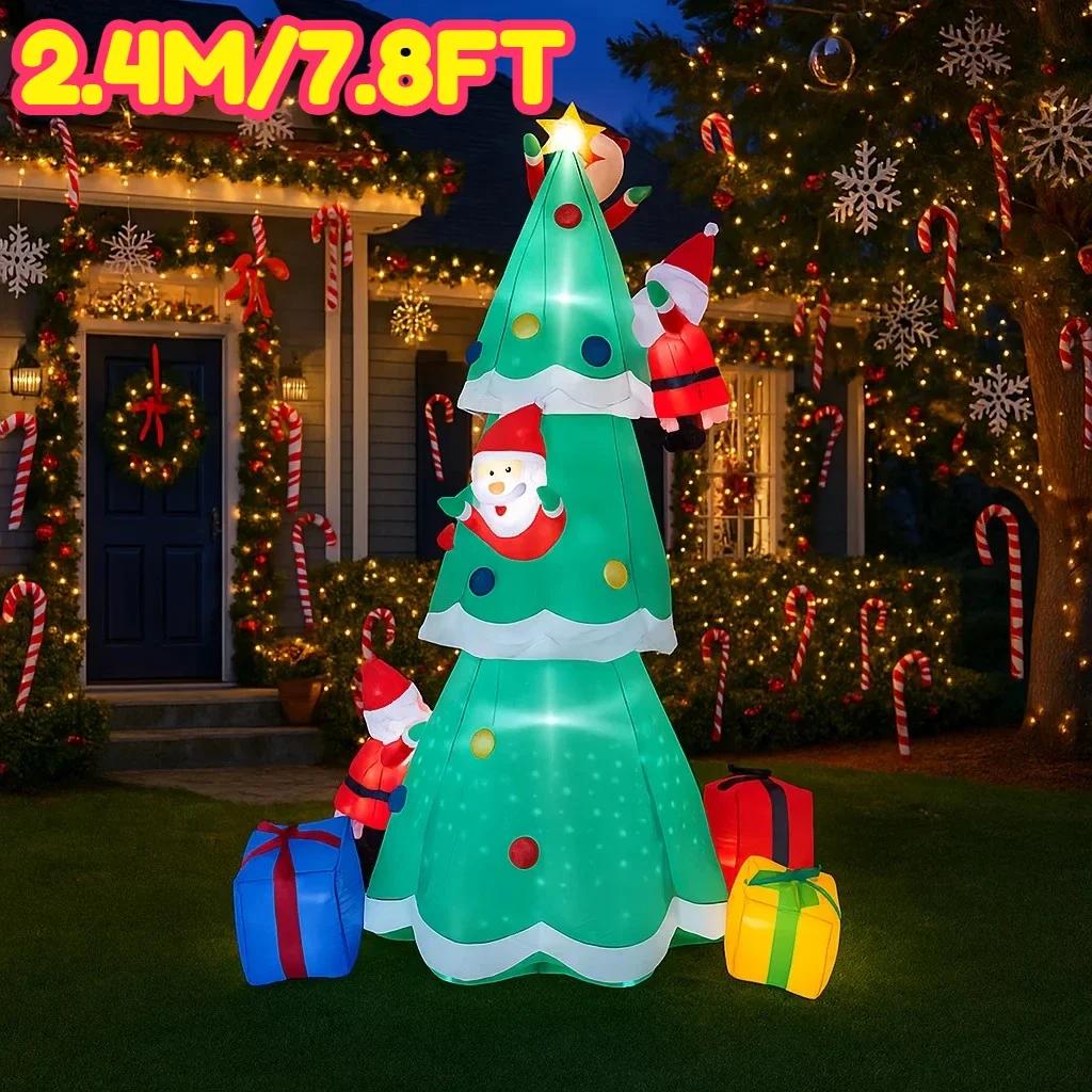 

2.4M/7.8FT Inflatable Christmas Tree Santa Claus Gifts Lights LED Home Decorations Toys Yard Xmas Holiday Decor Supplies
