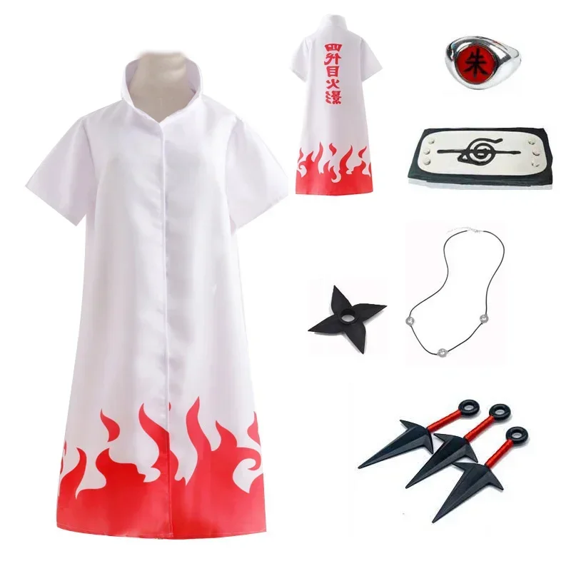 Unisex Namikaze Minato Cosplay Cloak 4th Hokage Robe White Cape Headband Ring Necklace Halloween Costume*1W@