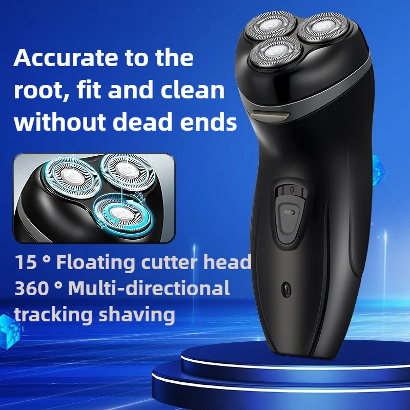 Anel duplo flutuante lavagem de três facas cabeça barbeador elétrico especializado em barbear barbas grossas e duras carregamento usb