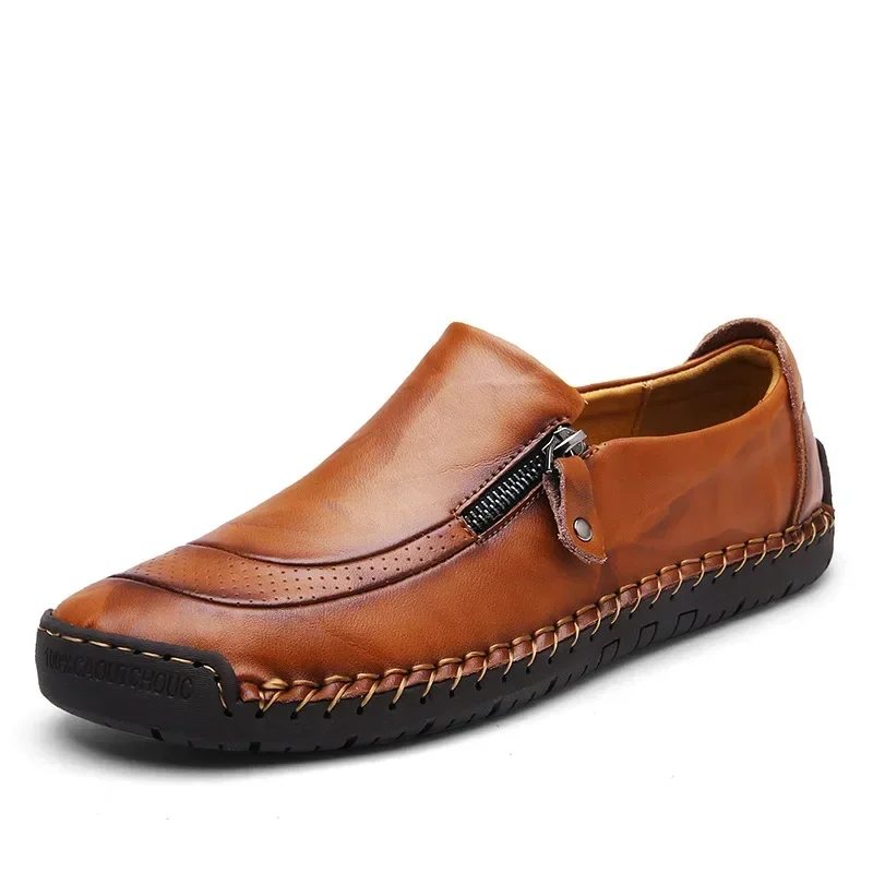 Chaussures en cuir faites à la main pour hommes, mocassins décontractés à enfiler, chaussures plates respirantes, mocassins d'outillage, grande taille, offre spéciale