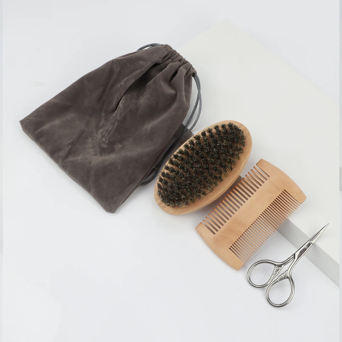 Men's Shaving Brush Set Boar Bristle Portable Barber Natural Beard Brush Comb Scissors for Facial Cleaning Styling Tool