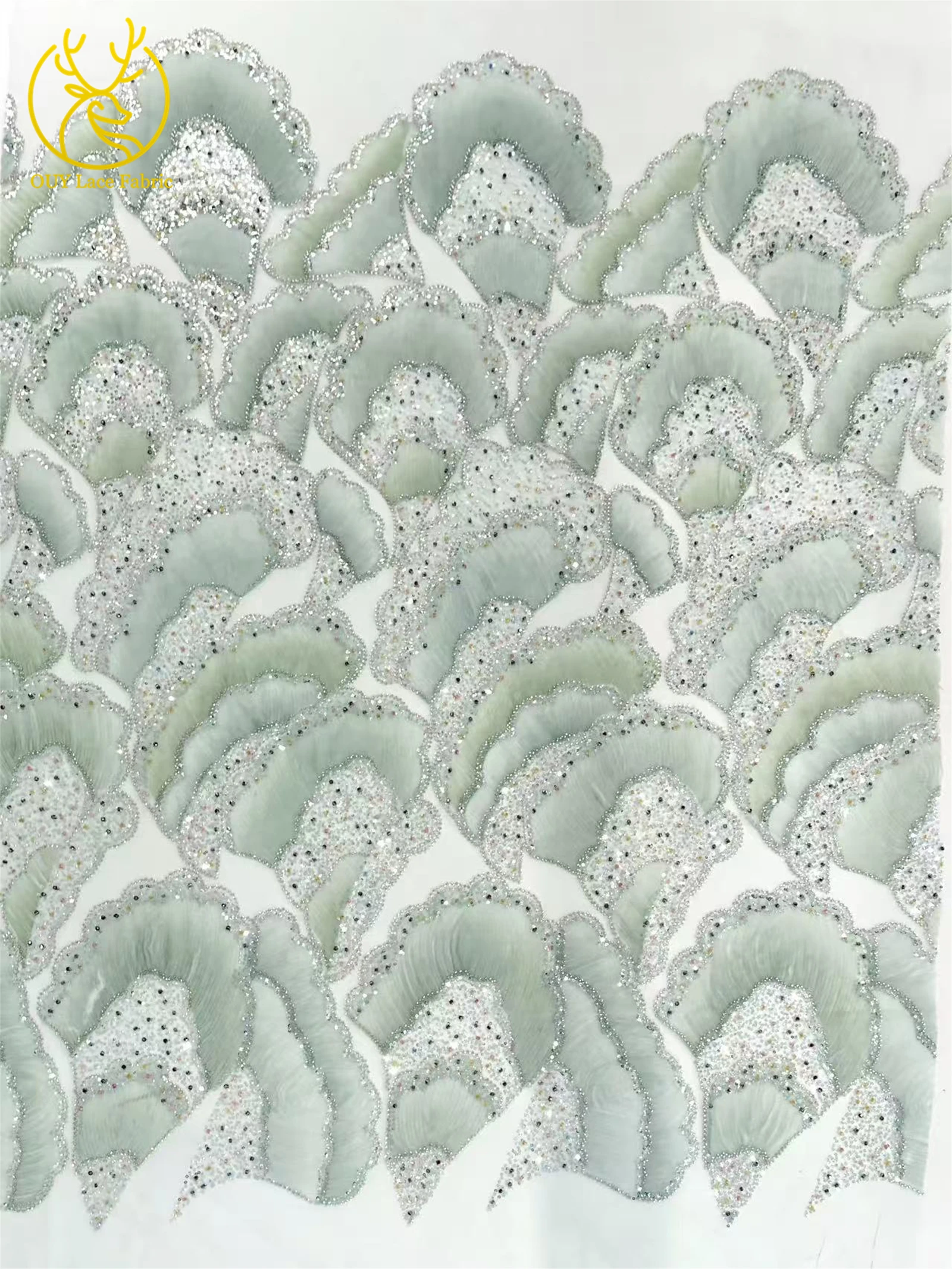 最新の高級スパンコール手作りビーズレース生地 2025 ファッションフレンチチュールメッシュレース生地女性のイブニングドレス素材