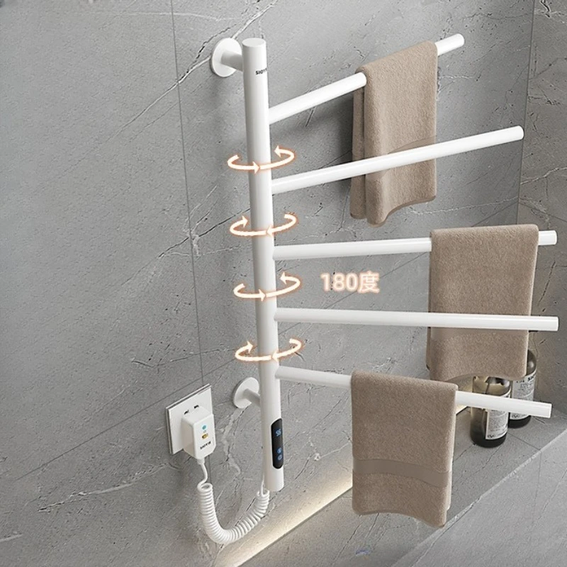 Smart Rotating Electric Towel Warmer Constant Temperature Drying Rack for Bathroom Heated Storage Shelf Wall Mounted Organizer