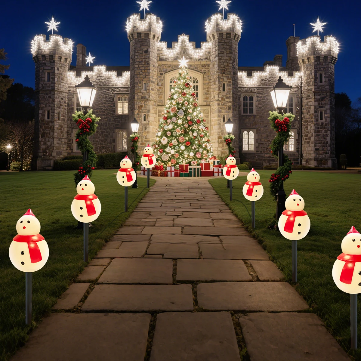 4/5 قطعة/الحزمة عيد الميلاد ثلج قبعة تعمل بالطاقة الشمسية أضواء المسار في الهواء الطلق مصباح بعمود مقاوم للماء للمنزل حديقة عيد الميلاد الديكور #5