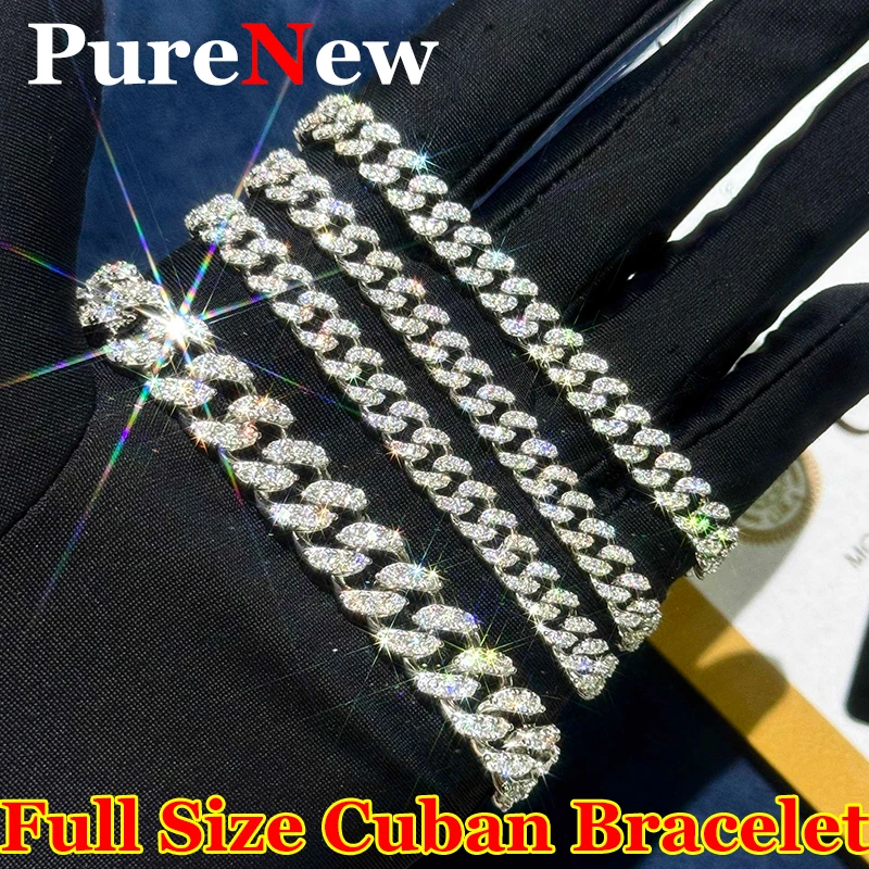 6/8mm New Hip Hop Jewelry Men's Moissanite Bracelet Chain Unisex Full Moissanite Cuban Chain 925 Silver Plated 18K Gold With GRA