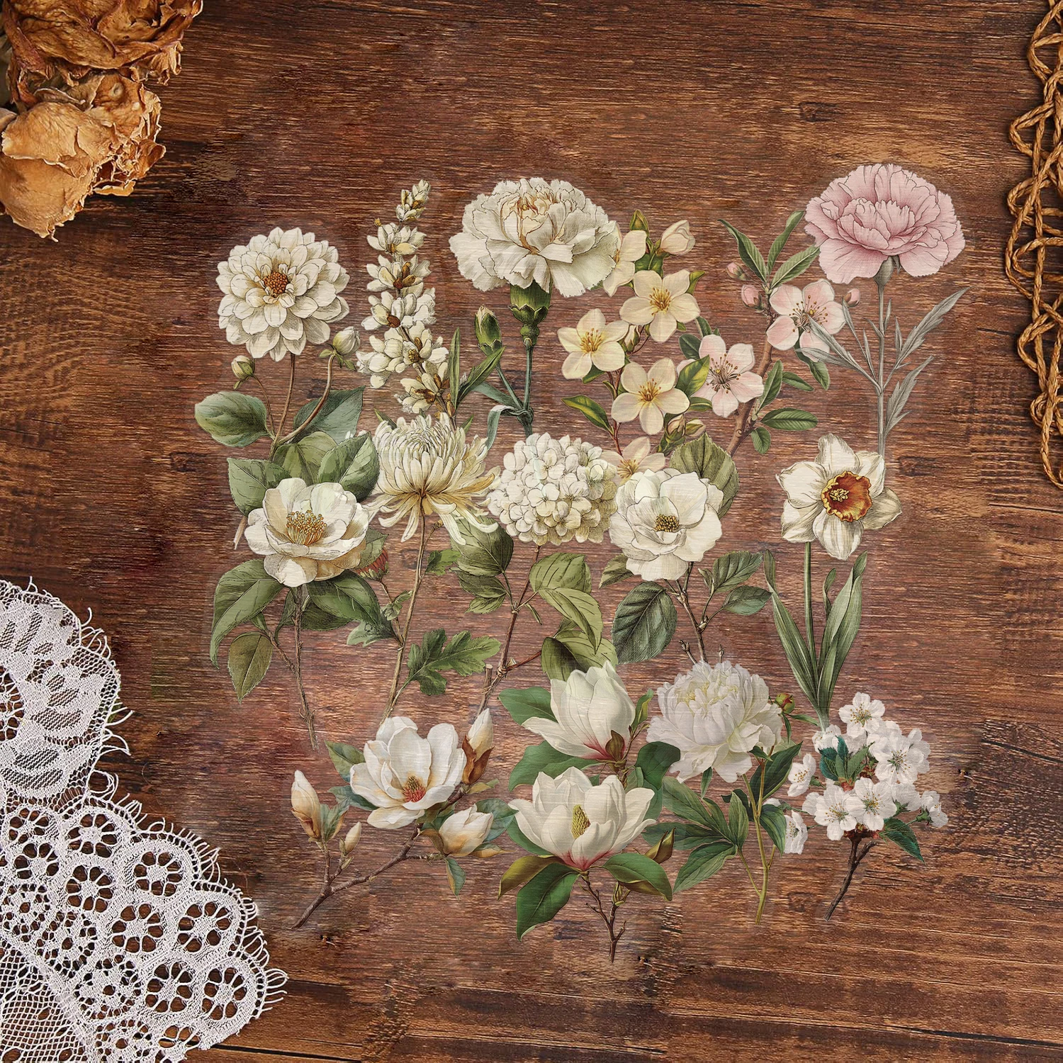 50/100 Stück Retro Lange Zweige Blumen Plastikaufkleber Gepäck Handwerk Material Retro Blumendekoration Wasserfeste Aufkleber – Detail 11