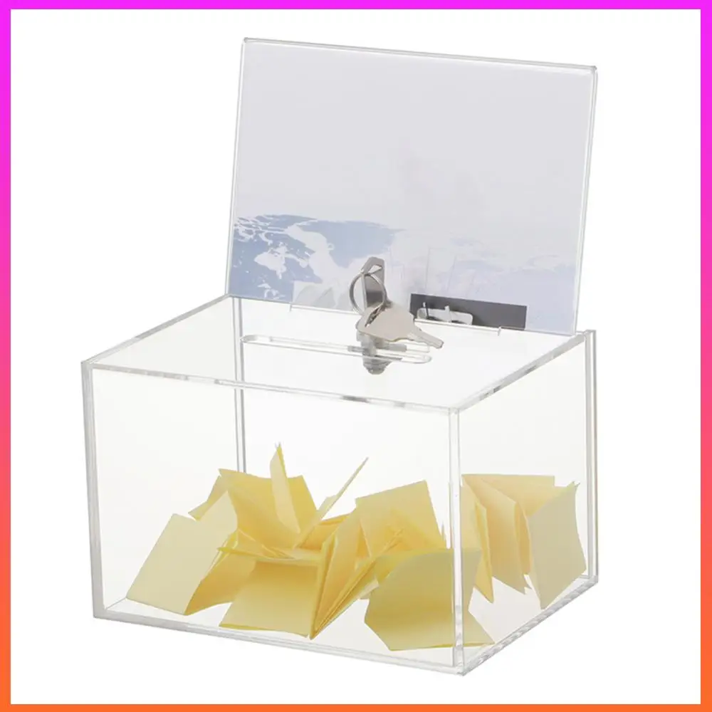 صندوق اقتراحات أكريليك مع قفل وحامل علامة صندوق السحب من الورق المقوى صندوق الاقتراع الشفاف لاقتراحات الاقتراع الخيرية للتصويت #4