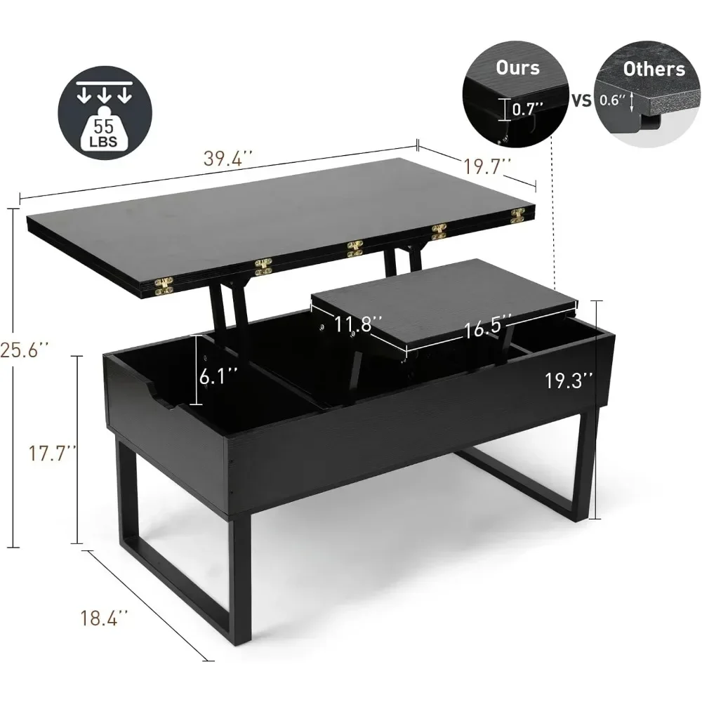 3 em 1 multifuncional com compartimento oculto para sala de estar, mesa de centro moderna com elevador converte à mesa de jantar para recepção