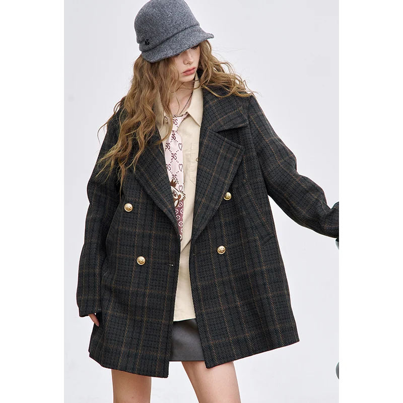 Elfsack 2024 inverno recém chegados doce rosa com capuz longo casaco de lã grosso para mulher