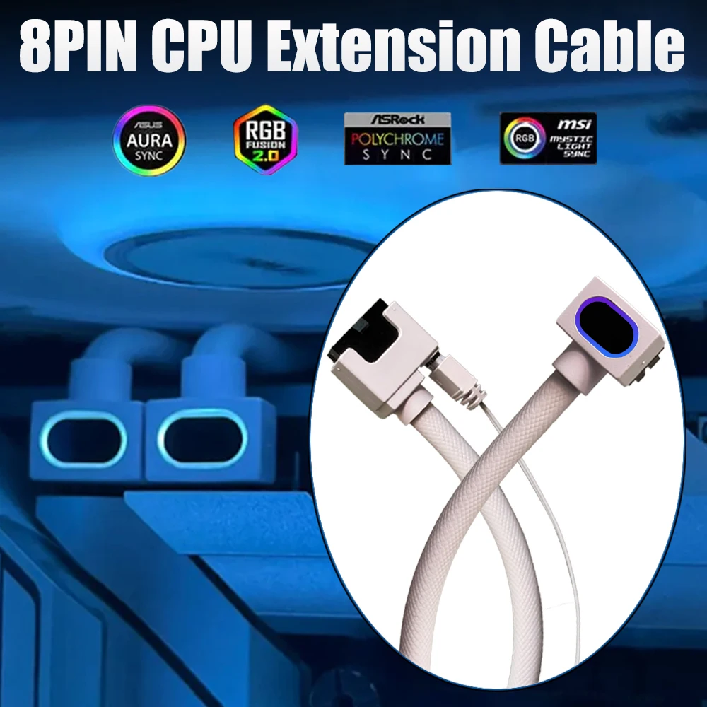 ARGB PC Cable 8PIN CPU Extension Cable +24PIN Motherboard 5 V 3 Pin 18 AWG 90 Right Angle Design Connectors Cable PC Cable Kit