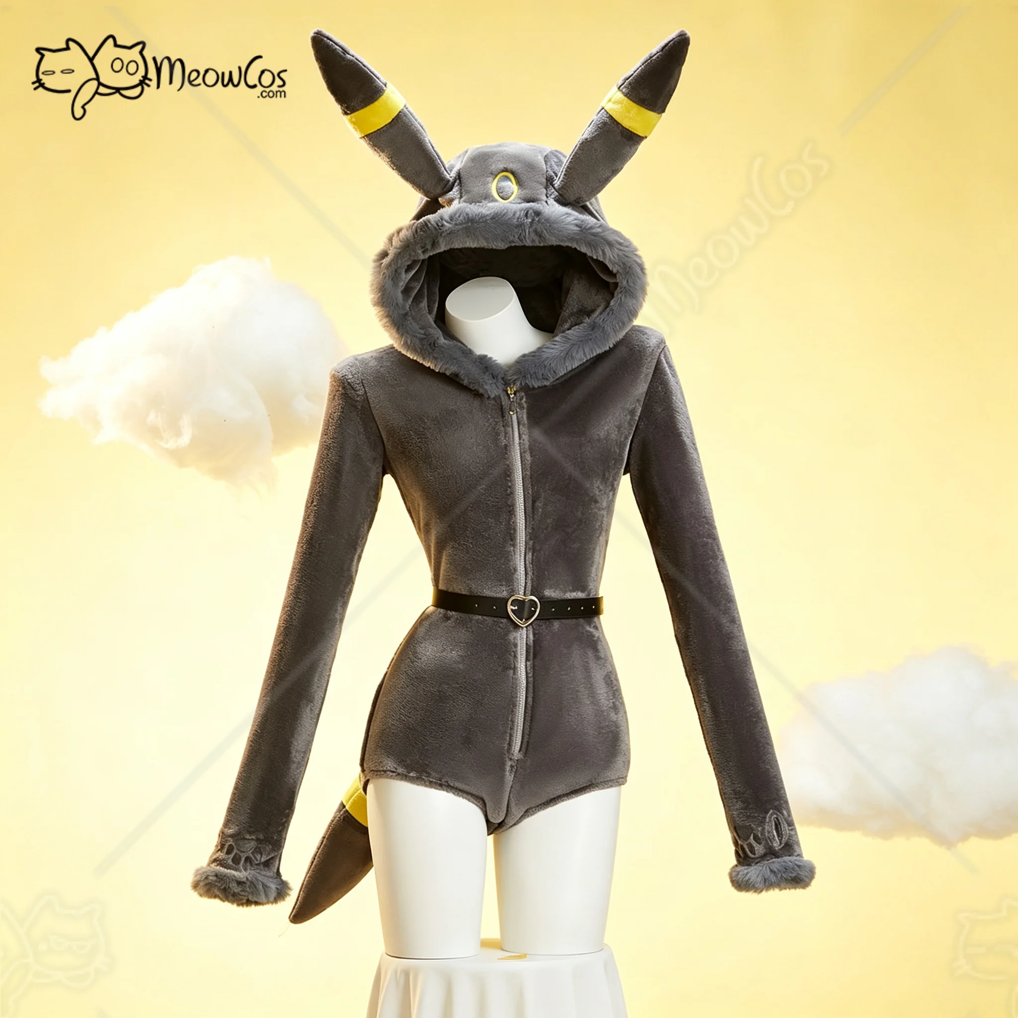Meowcos PM Derivative Cosplay Costume Moonlight Anime Derivative Furry Hoodie Deep V Romper Bodysuit Socks with Belt and Tail