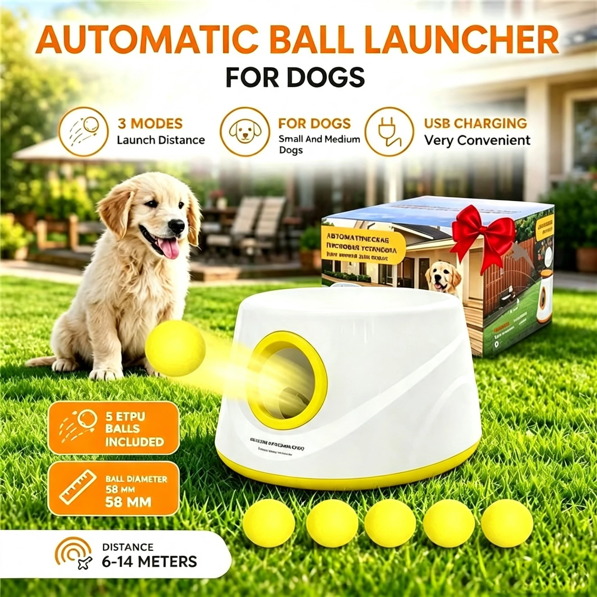 Next-Gen Automatic Dog Ball Launcher, Interactive Dog Tennis Ball Thrower With 5 ETPU Balls-Non-Toxic, Interactive Dog Toy