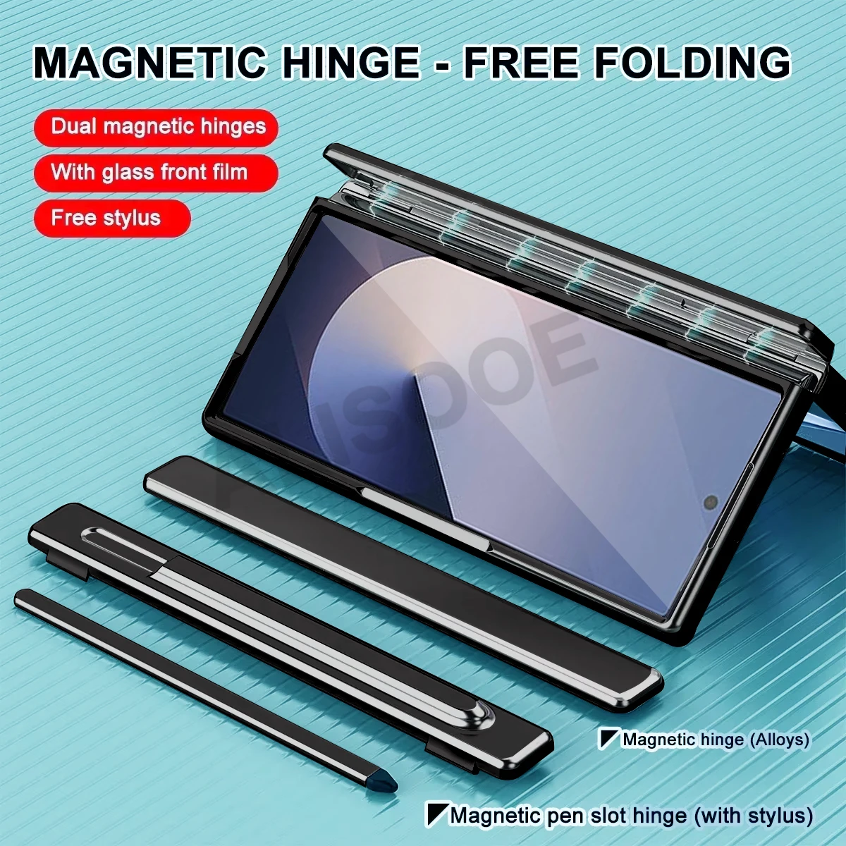 

2 PCS Hinge Cover for Samsung Galaxy Z Fold 6 Case Hinge Touch Pen Slot Front Glass Stand Aluminum Alloy + PC Plastic Funda
