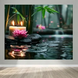 Relaxing bamboo and lotus garden photography background - spa water Zen stone candles - Home decor party banners