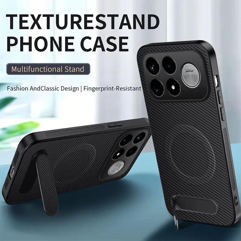 Leder-Standhülle für POCO F9 Ultra F9pro Carbonfaser Magnetisch für Magsafe Hartschale für Redmi K100Pro Max mit Ständer