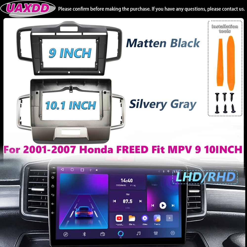UAXDD marco Android para Honda FREED Fit MPV 9 2001-2007 10 pulgadas 2 Din Kit de radio estéreo Interior de coche panel centro cable de fascia MP5