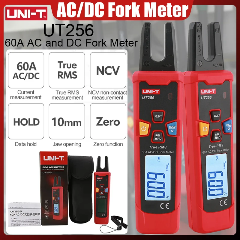 

UNI-T UT256 Fork Meter 60A AC DC Current Clamp Meter Digital True RMS Pliers Ammeter NCV Tester High Precision