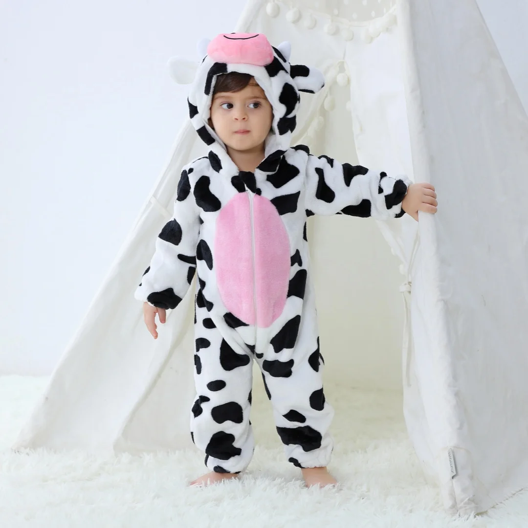 Toddler Boys Girls Kigurumi Pajamas Sleepwear Baby Cute Cow Unicorn Cartoon Rompers Infant Flannel Animal Onesies For Christmas