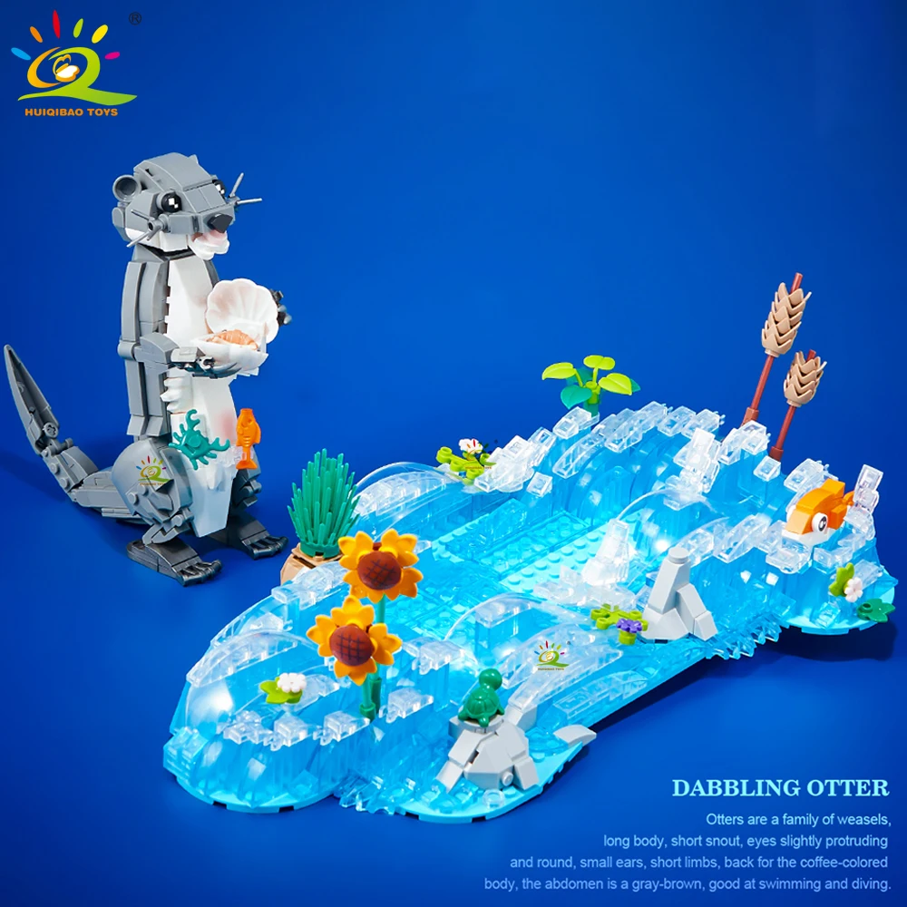 HUIQIBAO MOC Otter Animal Model Building Block Brick Boy Assembly Construction Toy For Children Kid DIY Game Home Desk Decor