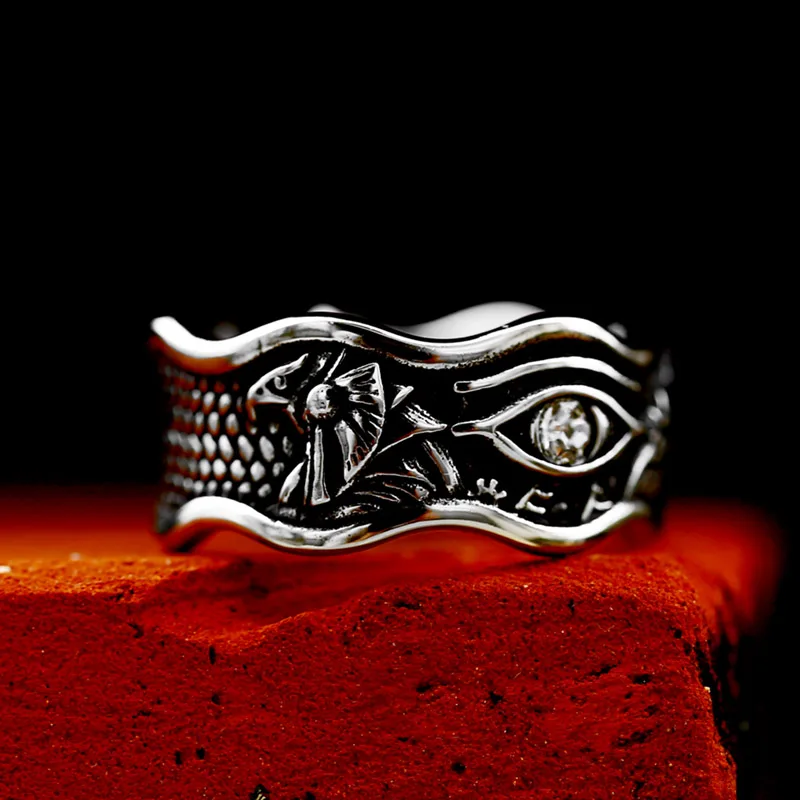 BEIER 2024 New Arrival Stainless Steel Egyptian Anubis Ring Eye of Horus Ring With White Zircon  Ethnic Fashion Jewelry  For Men