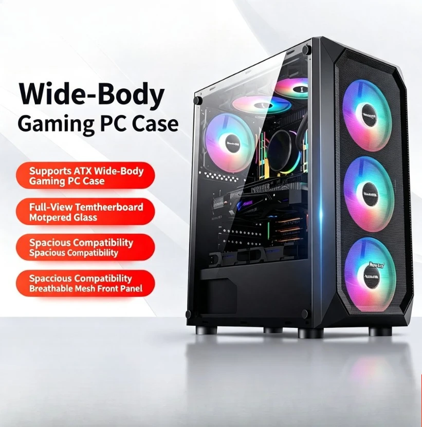 Night Hunter 5 ATX Gaming PC Case Full‑Transparent Side Panel Water‑Cooled Computer Chassis With Cable‑Management Space
