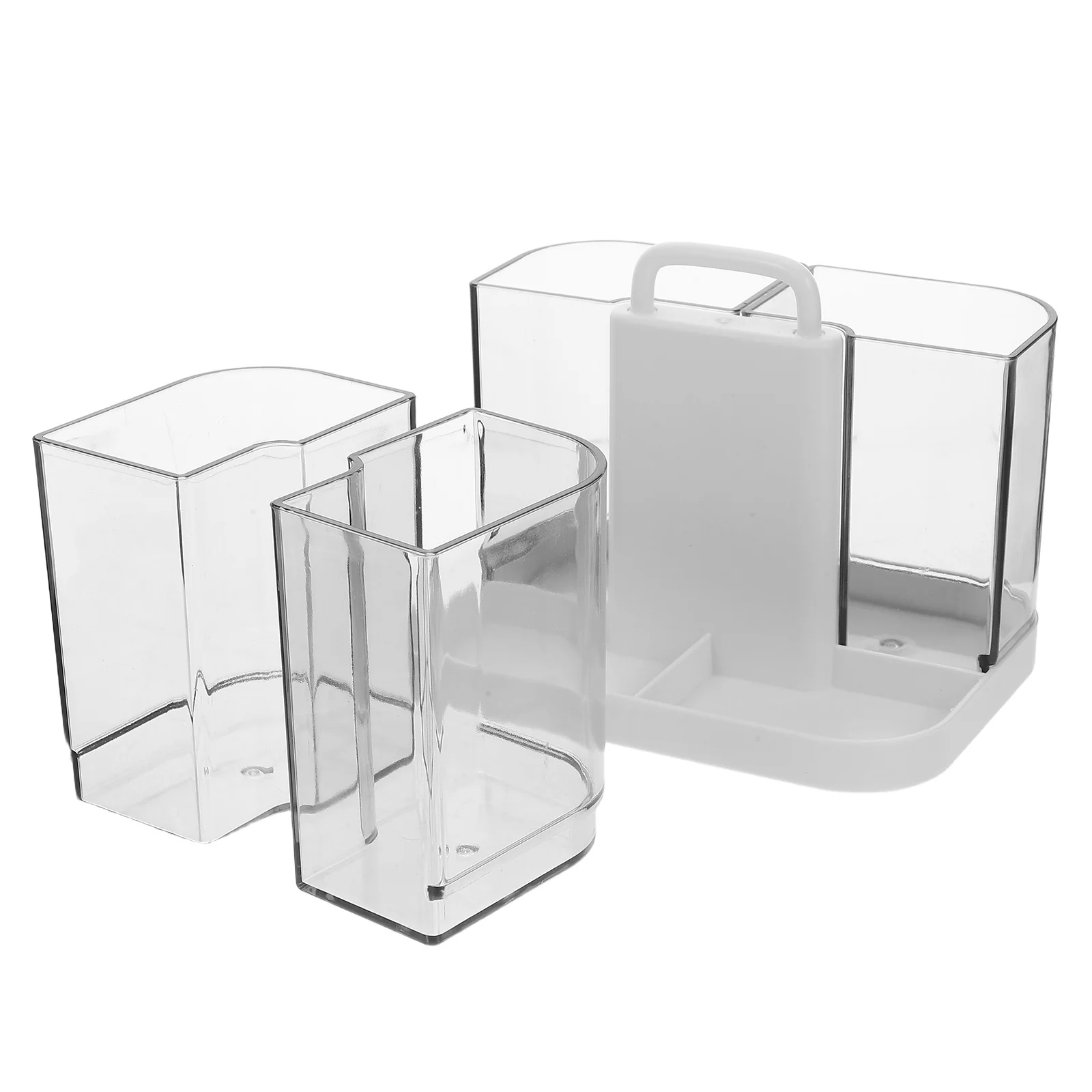

Stackable Plastic Desk Organizer Transparent Portable Desktop Stationery Holder Detachable Compartments Large Capacity Office