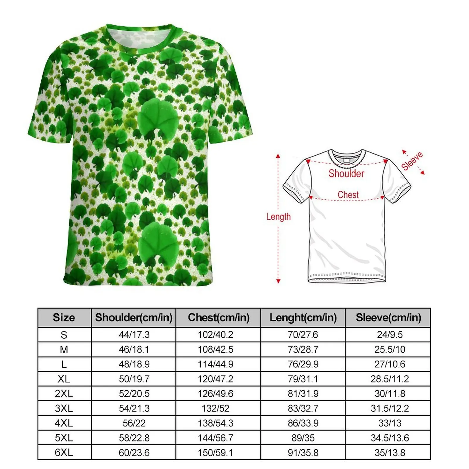 Layered Green Clover Texture Print T-Shirt Men Design O Neck T Shirts Summer Trendy Tops Short Sleeve Streetwear Oversized Tees