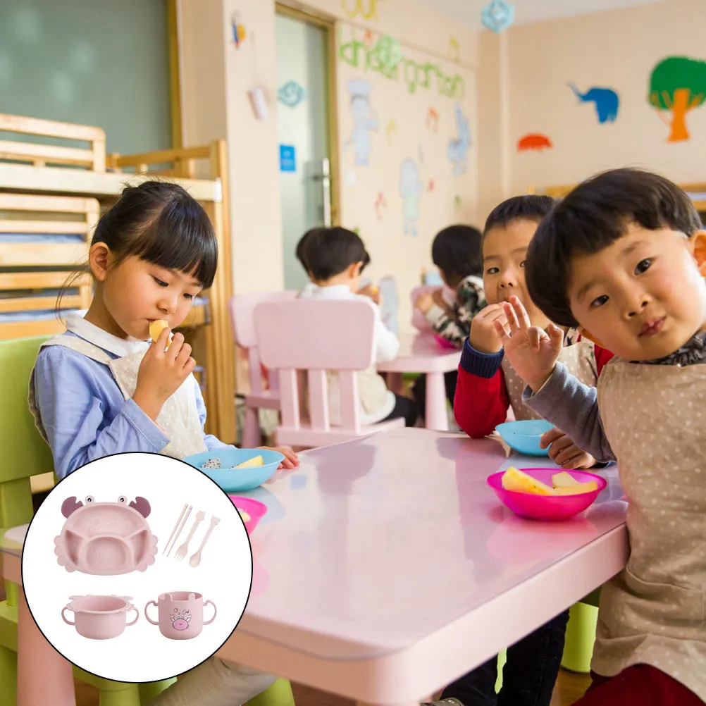 

6 pcs Children Tableware Set Kids Dining Plate Practical Simple Cup For Toddlers Crab Style Food Separation Container Cartoon