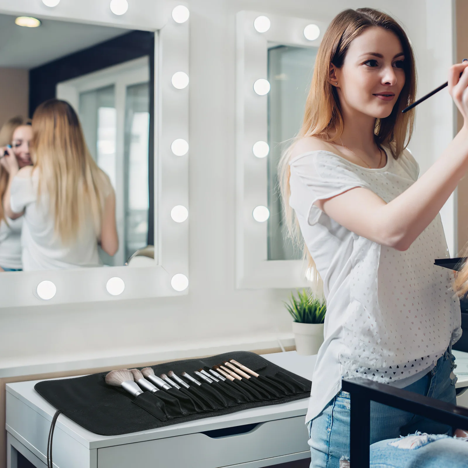 15Pcs Brush Bag PU Portable Lightweight Makeup Storage Case Travel Makeup Organizer Pouch Bag