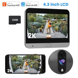 2k tuya visualizador digital olho mágico wi fi campainha câmera olho de gato campainha da porta monitor ao ar livre com 32gb cartão memória suporte vida inteligente