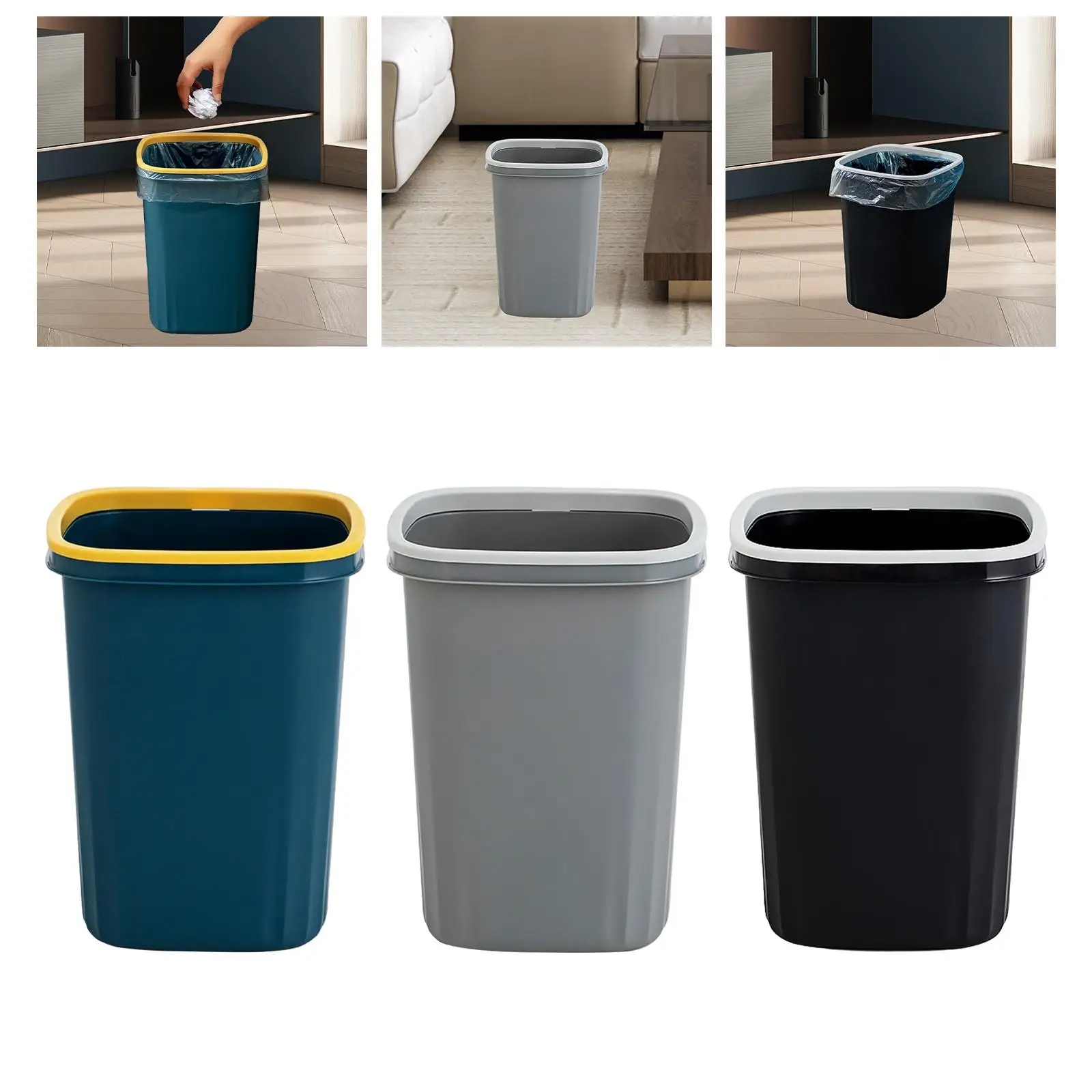 Large Trash Can Durable Waste Bin Lidless Rectangular Wastebasket Garbage Container Can for Bathroom Dorm Living Room Indoor