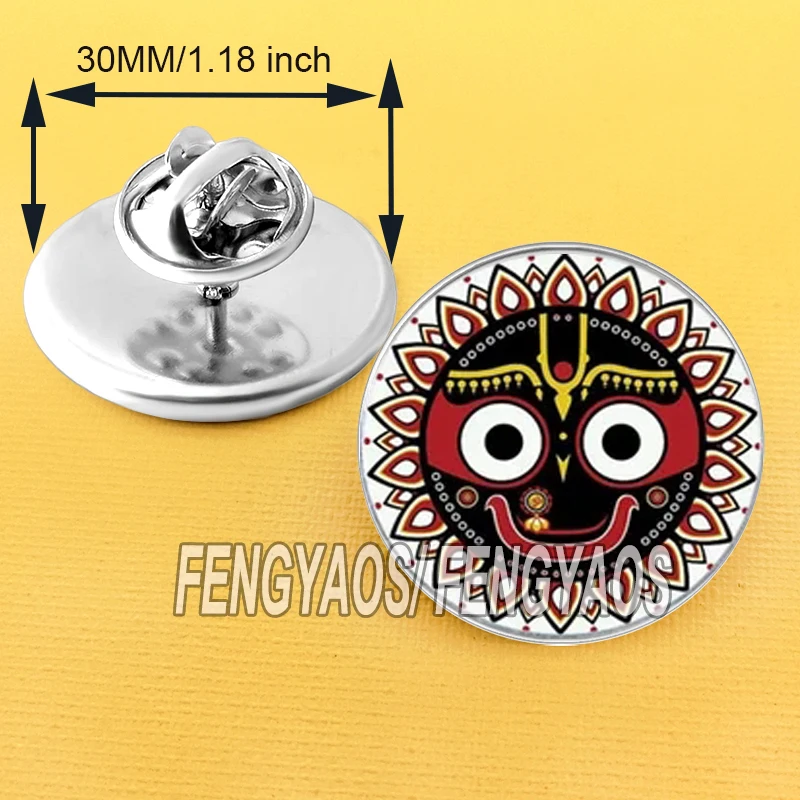 Stainless Steel Vintage Hindu God Lord Jagannath Brooch for Men Women Mandala Face Pins Badge