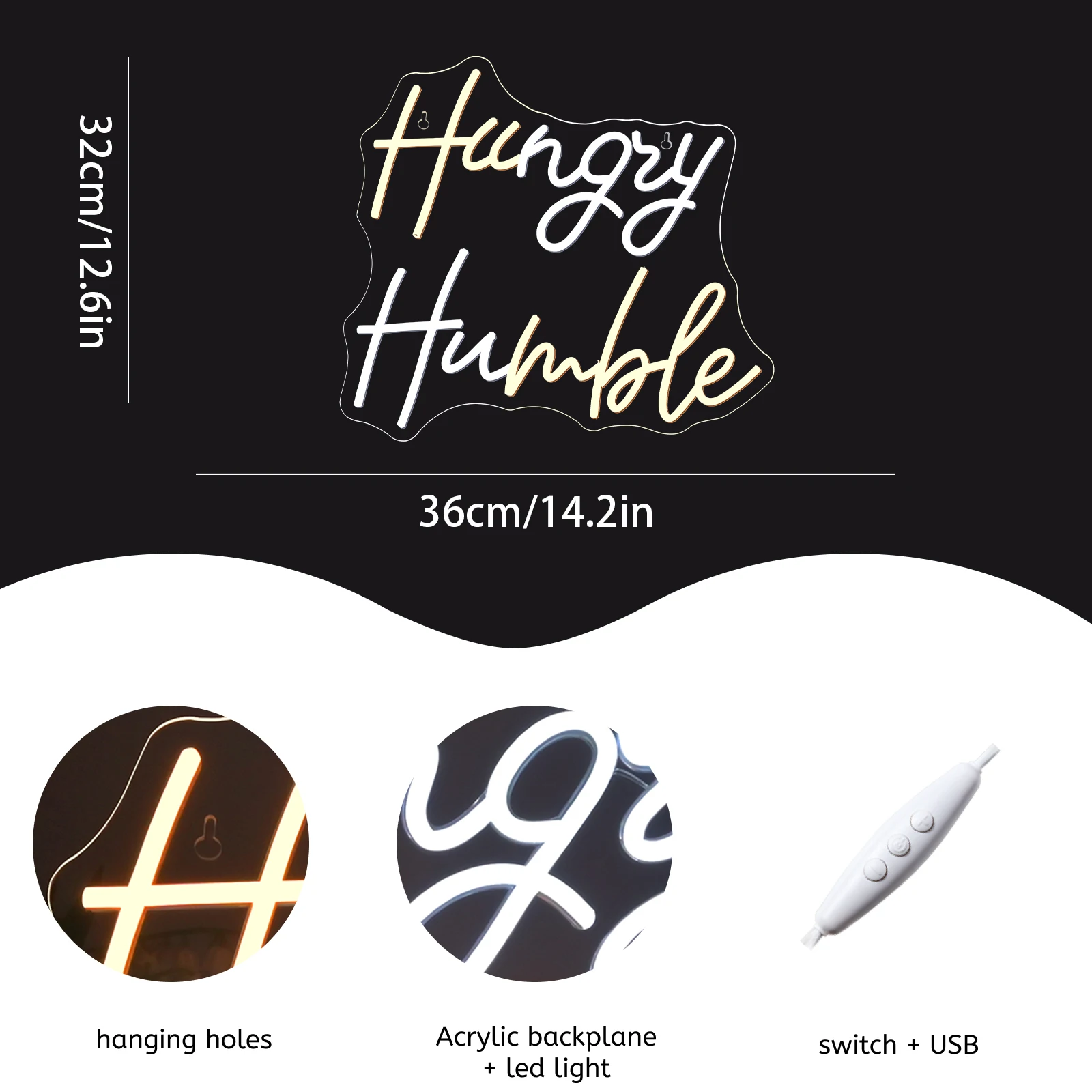 Hungry Humble Neon Sign Dimmable Led Signs Wall Hanging Decor for Party Gym Office Classroom Bedroom Man Cave Decor