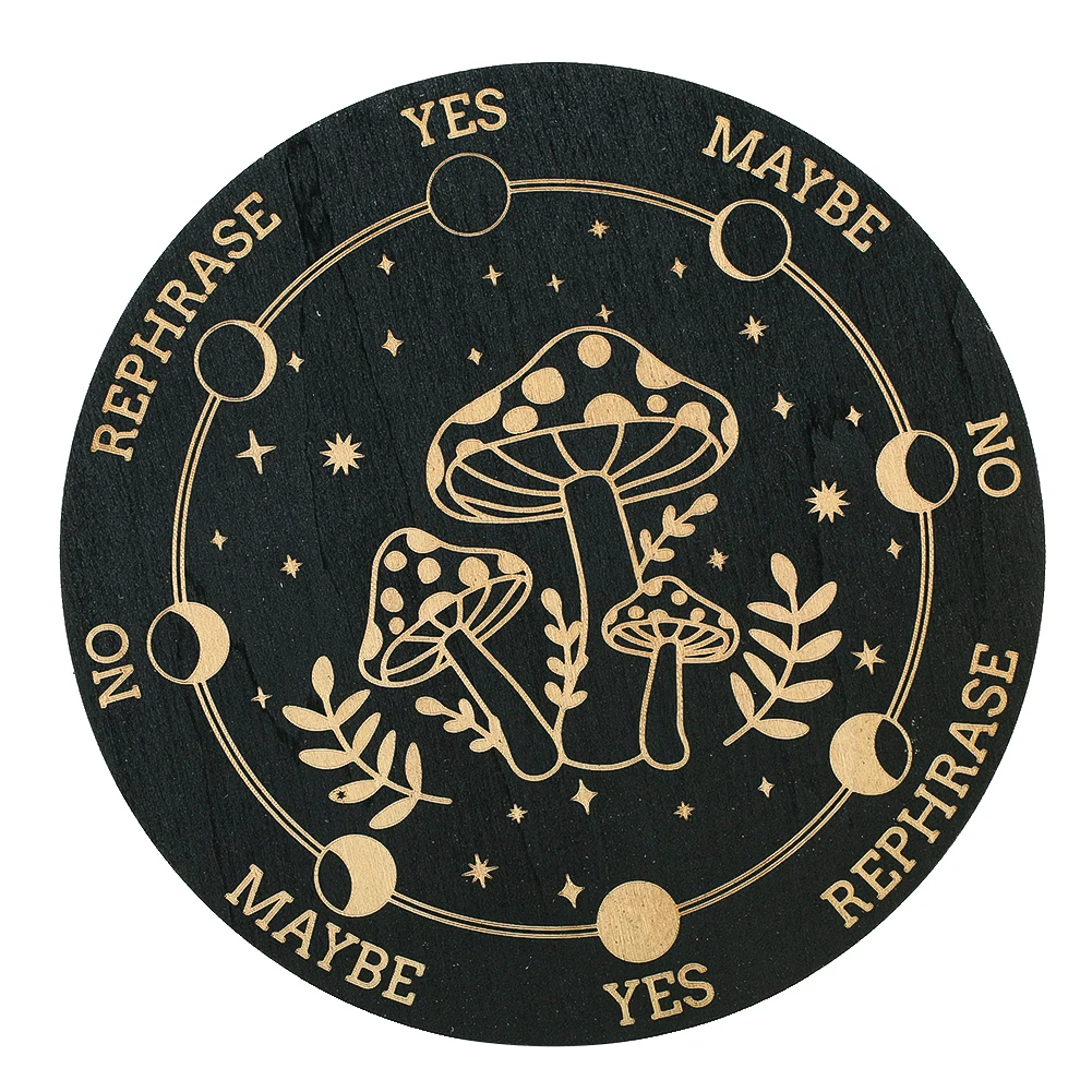 15cm Wooden Divination Tray Cute Mushroom Pattern Crystal Tray Magic Meditation Coasters Metaphysical Message Boards image 3