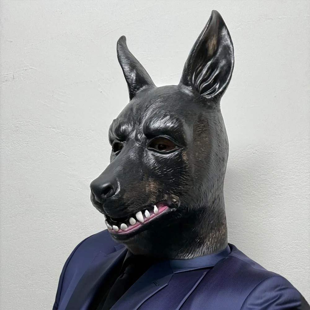 Adult Black Mr. Dog Mask Sexy Party Accessory with Big Ears Rubber Animal Mask Handsome Obedient Sheepdog Costume for Men