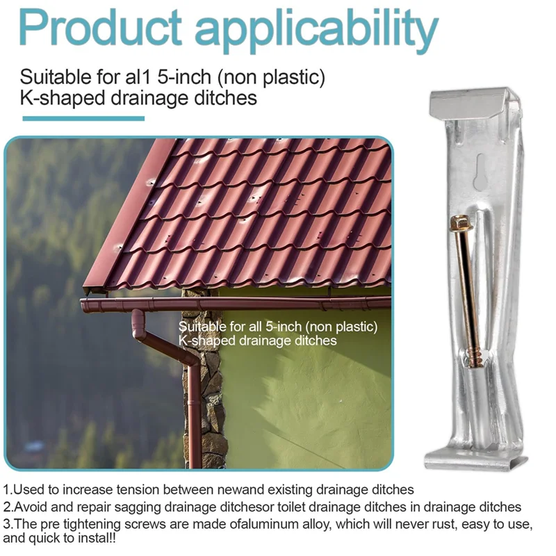 10 عبوات من شماعات مزراب مقاس 5 بوصة مع براغي، مشابك مزراب سريعة المسمار، دعامة مزراب تأتي لمزاريب الألومنيوم على طراز K مقاس 5 بوصات -AA