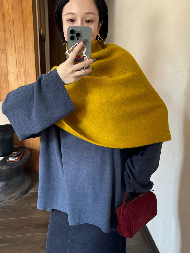 イエロー-アオセフ-ニット-アウール-レディース-アウター-カウルネック-暖かい-秋冬-コート-スリープラップ-韓国版-ユースサイズ